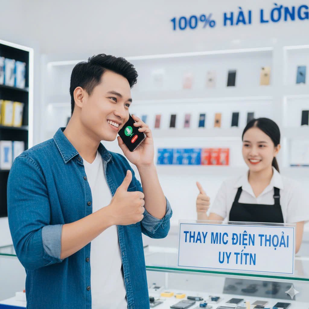 Khách hàng hài lòng sau khi thay mic điện thoại - Apple Thiên Long Phát thay mic điện thoại